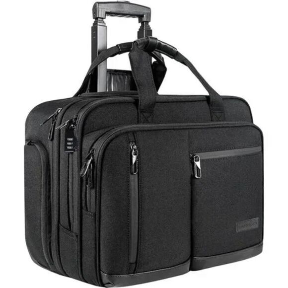 17.3 Inch Rolling Laptop Bag with RFID Pockets, Waterproof For Men, Women, Black - Picture 1 of 7